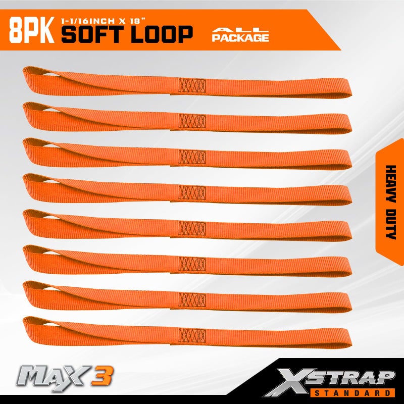 XSTRAP STANDARD Soft Loop Tie-Down Straps 8PK 1-1/16 x 18 inches - 3600LB Breaking Strength, Loops for Securing Trailering of Bikes, ATV, UTV, Motorcycles, Scooters, Dirt Bikes, Lawn Equipment, Orange - Image 2